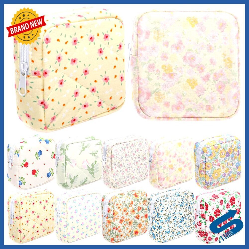Quilted Makeup Bag Set Cotton Floral Cosmetic Pouch Travel Toiletry Organizer